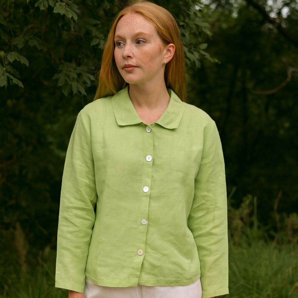 Hot Cotton 100% Linen Shirt Womens Sz M P Sage Button Up Effortless Minimalist